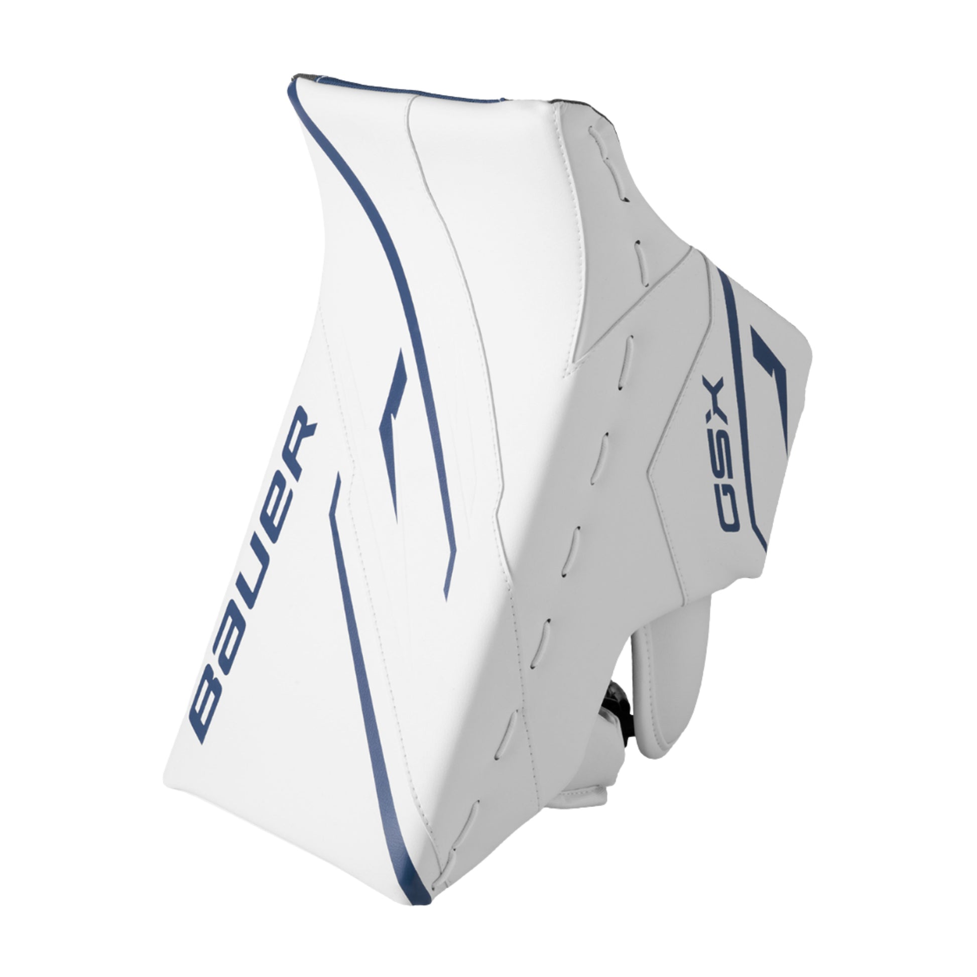 A photo of the 2026 Bauer GSX Junior Goalie Blocker in colour white and blue.