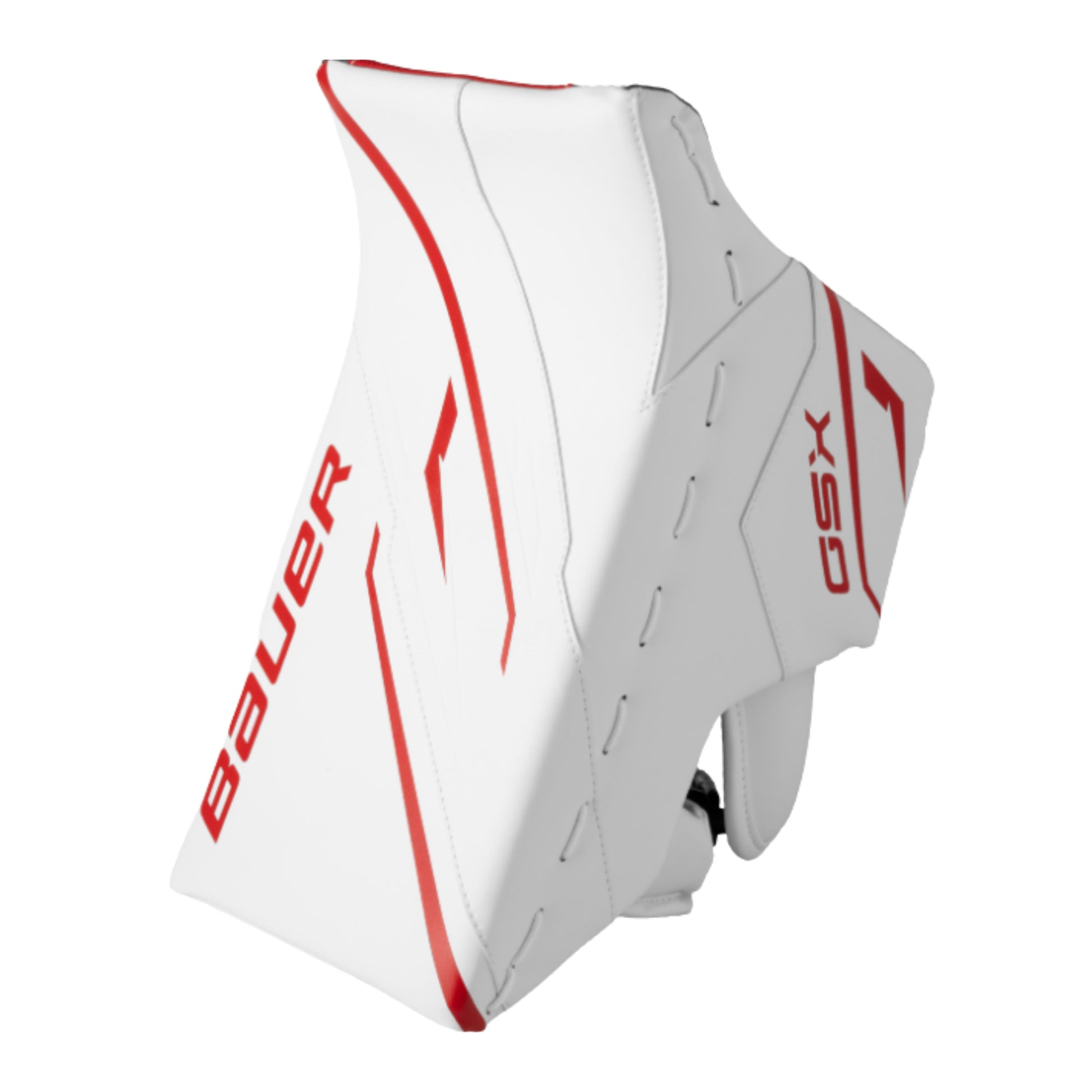 A photo of the 2026 Bauer GSX Junior Goalie Blocker in colour white red.