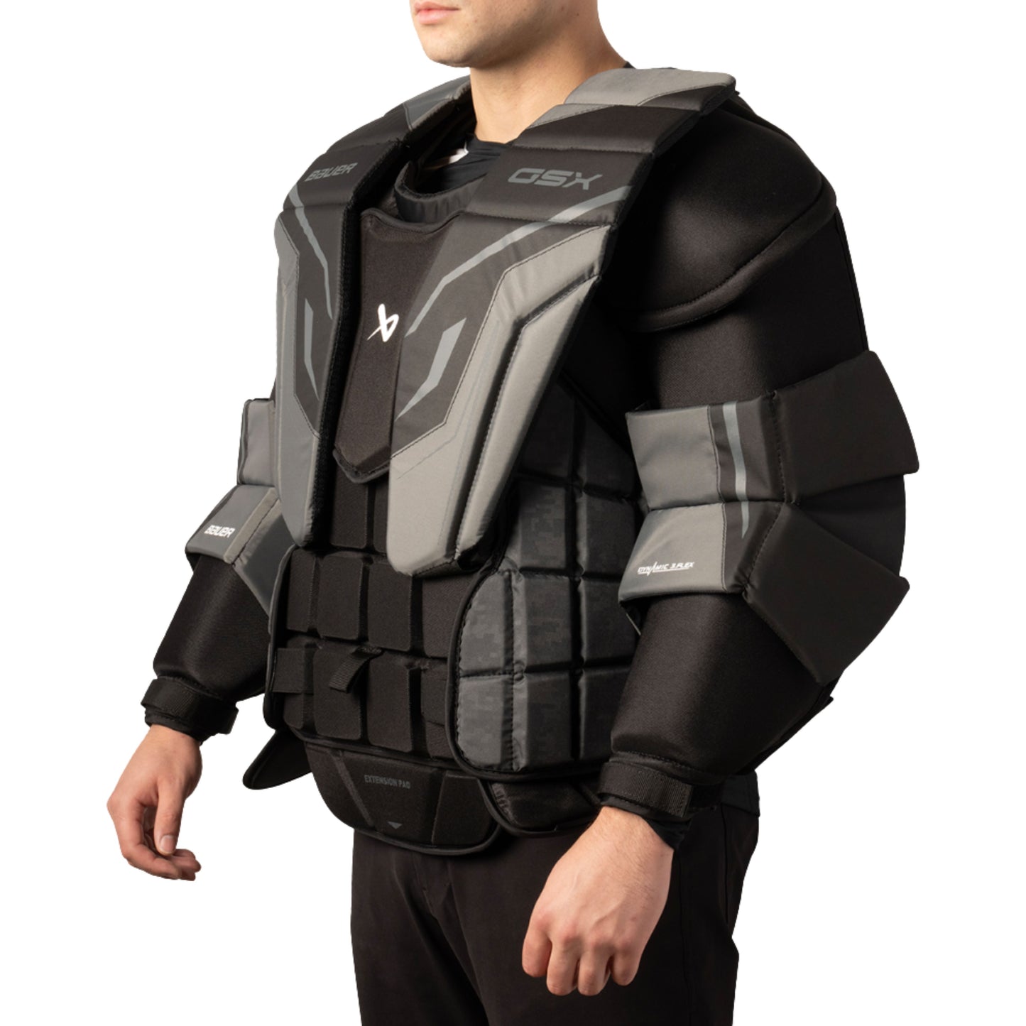 A photo of the Bauer GSX Chest Protector in colour black and grey.