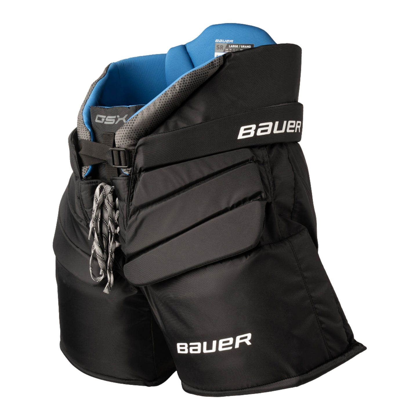 A photo of the Bauer GSX Senior Goalie Pants in colour black and blue.