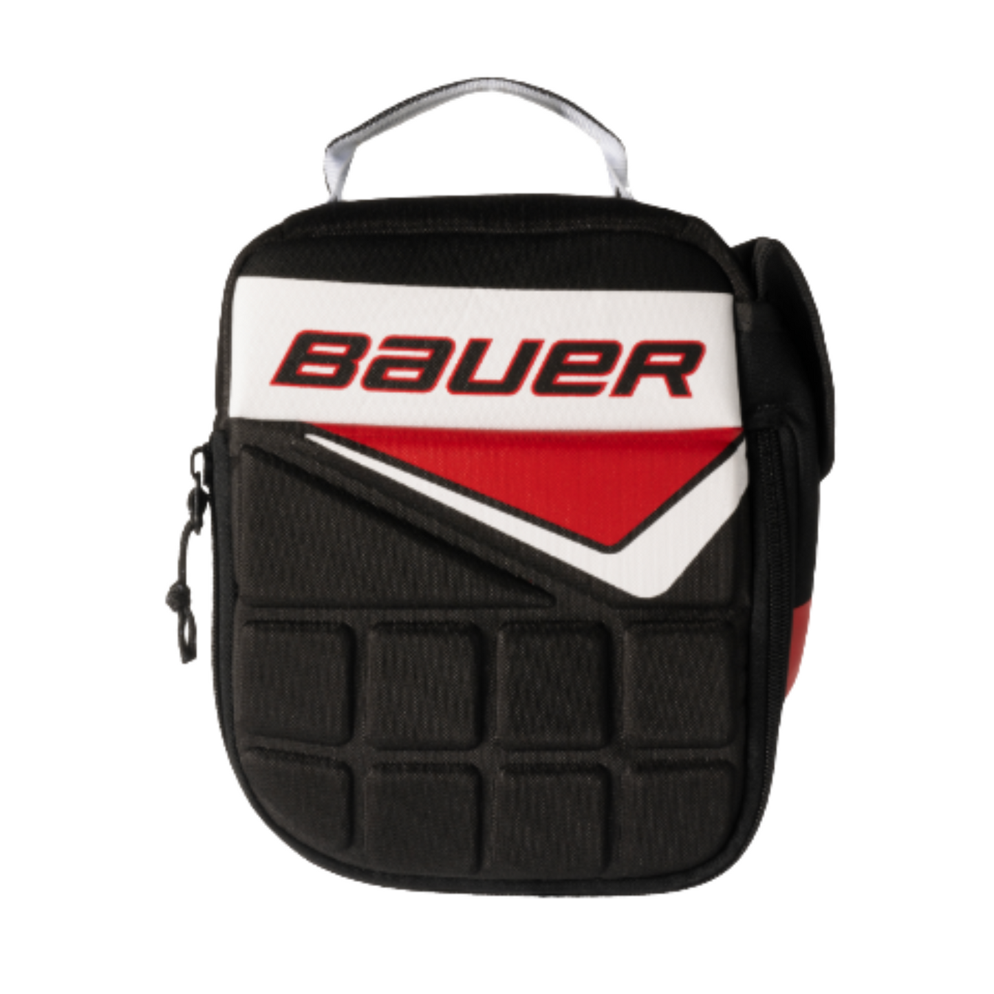A photo of the Bauer Youth Glove Lunchbox in colour black, white and red.