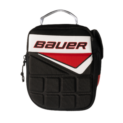 A photo of the Bauer Youth Glove Lunchbox in colour black, white and red.