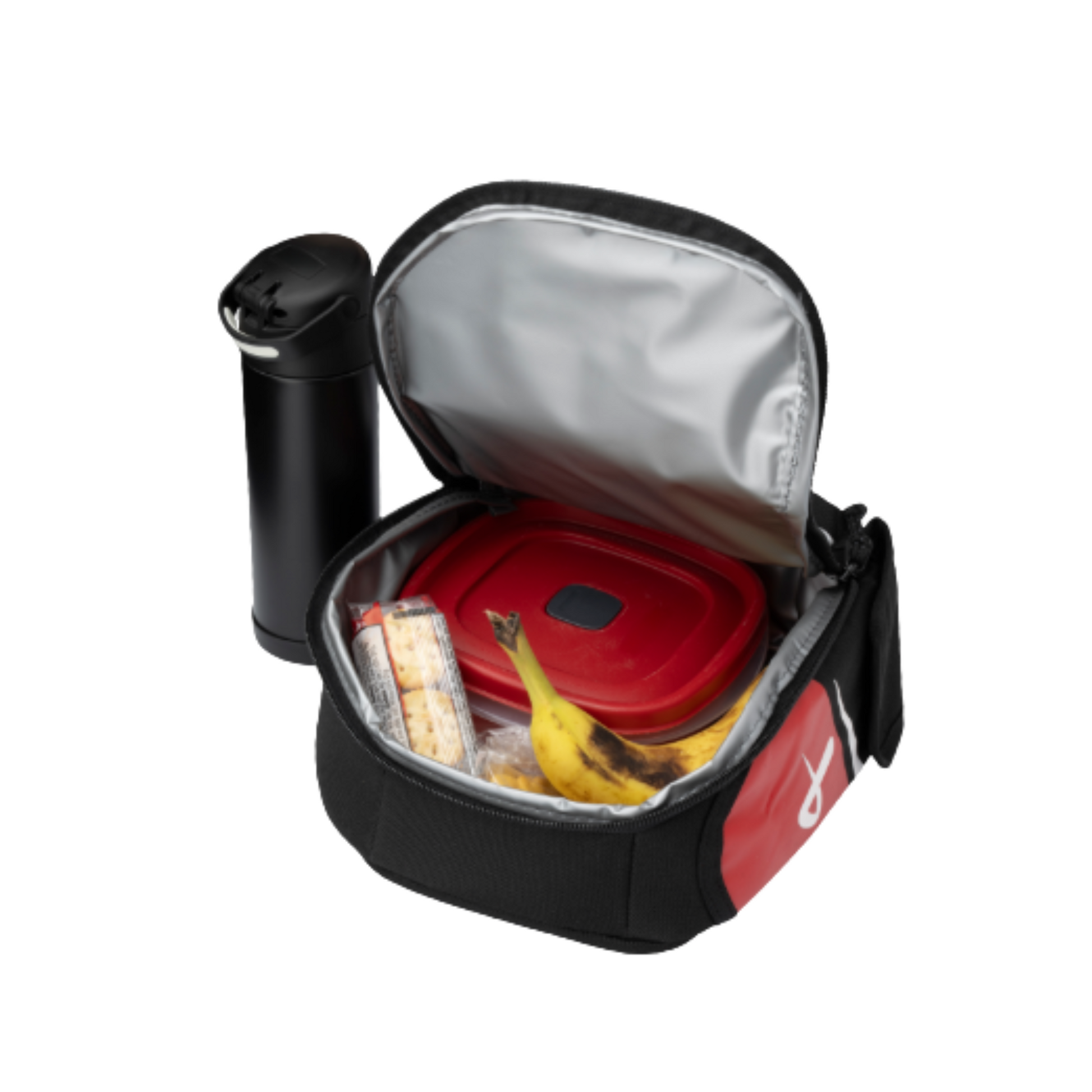 A photo of the Bauer Youth Glove Lunchbox in colour black, white and red.