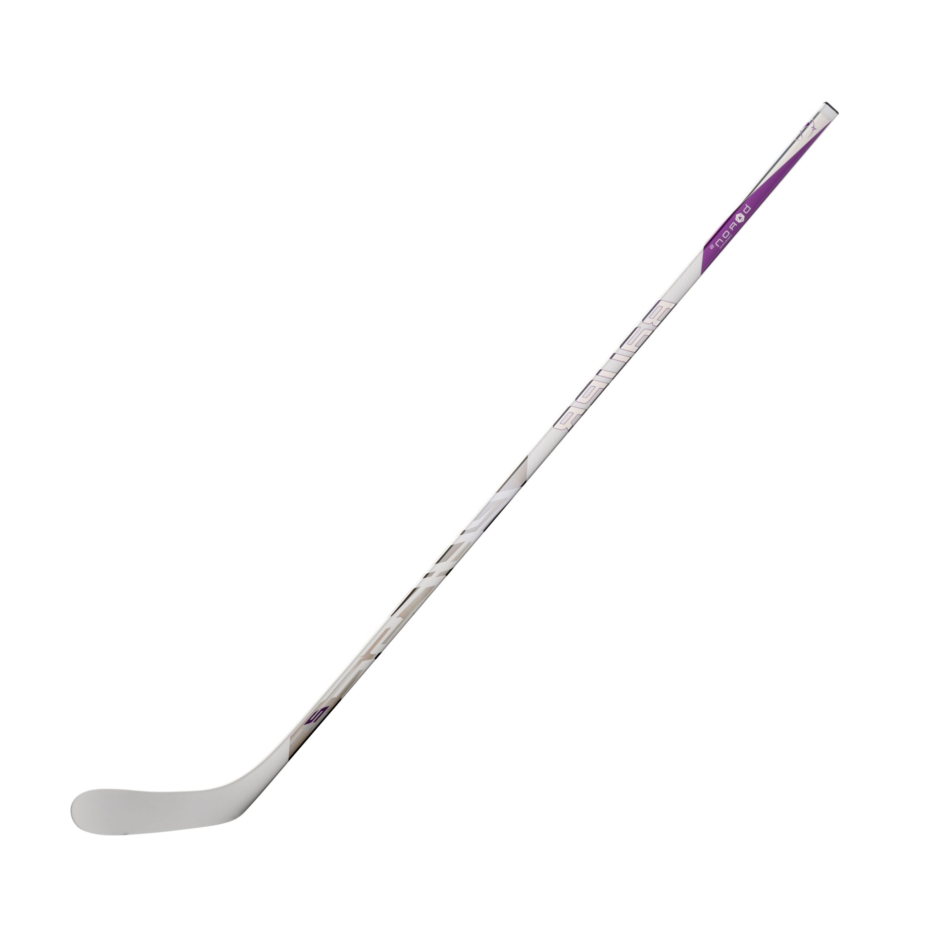 A photo of the Bauer Pulse 2 Senior Hockey Stick (2026) in colour white and purple with Silver BAUER logo.