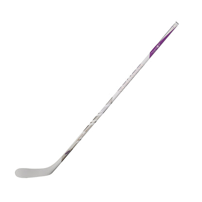 A photo of the Bauer Pulse 2 Senior Hockey Stick (2026) in colour white and purple with Silver BAUER logo.