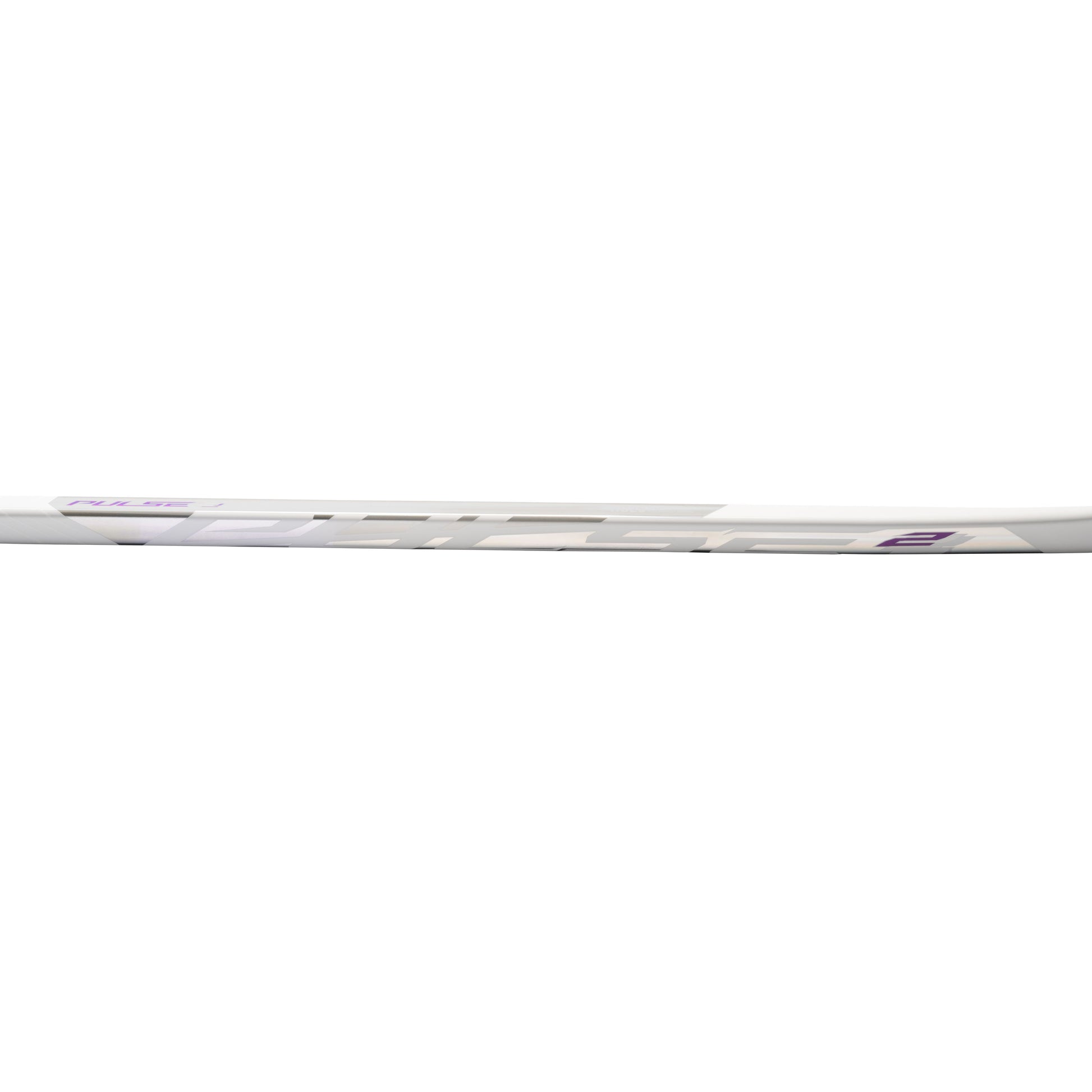 A photo of the Bauer Pulse 2 Senior Hockey Stick (2026) in colour white and purple with Silver BAUER logo.