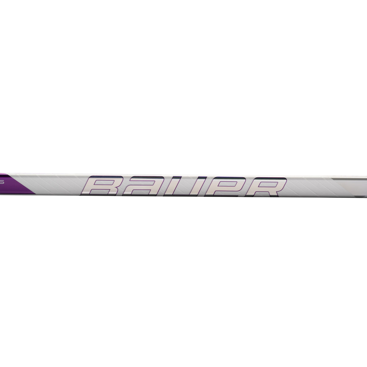 A photo of the Bauer Pulse 2 Senior Hockey Stick (2026) in colour white and purple with Silver BAUER logo.
