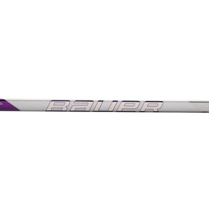 A photo of the Bauer Pulse 2 Senior Hockey Stick (2026) in colour white and purple with Silver BAUER logo.
