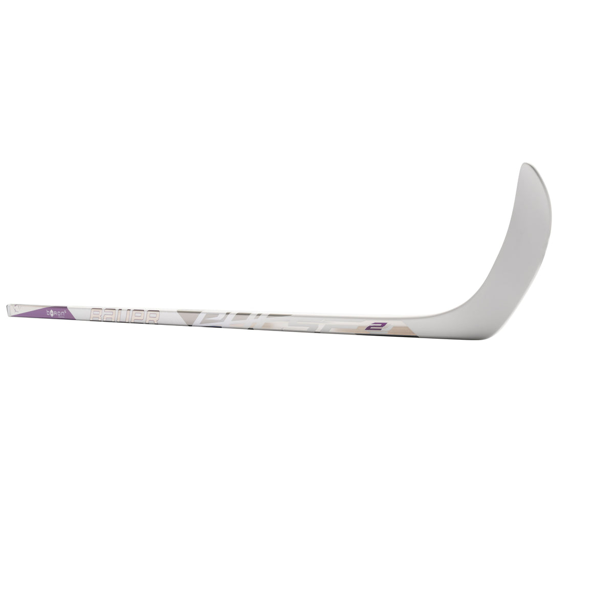 A photo of the Bauer Pulse 2 Senior Hockey Stick (2026) in colour white and purple with Silver BAUER logo.