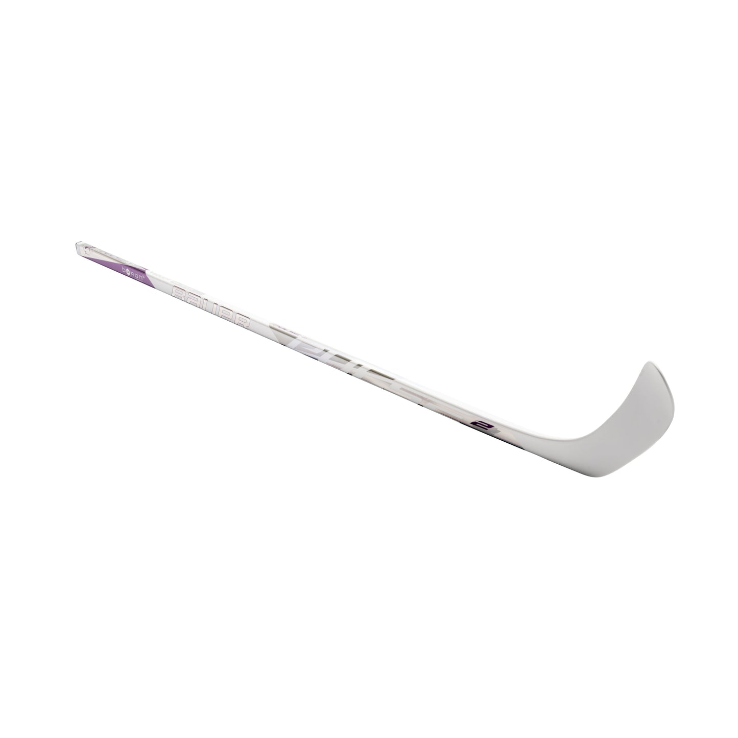 A photo of the Bauer Pulse 2 Senior Hockey Stick (2026) in colour white and purple with Silver BAUER logo.