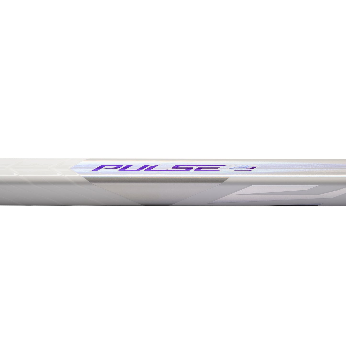 A photo of the Bauer Pulse 2 Senior Hockey Stick (2026) in colour white and purple with Silver BAUER logo.