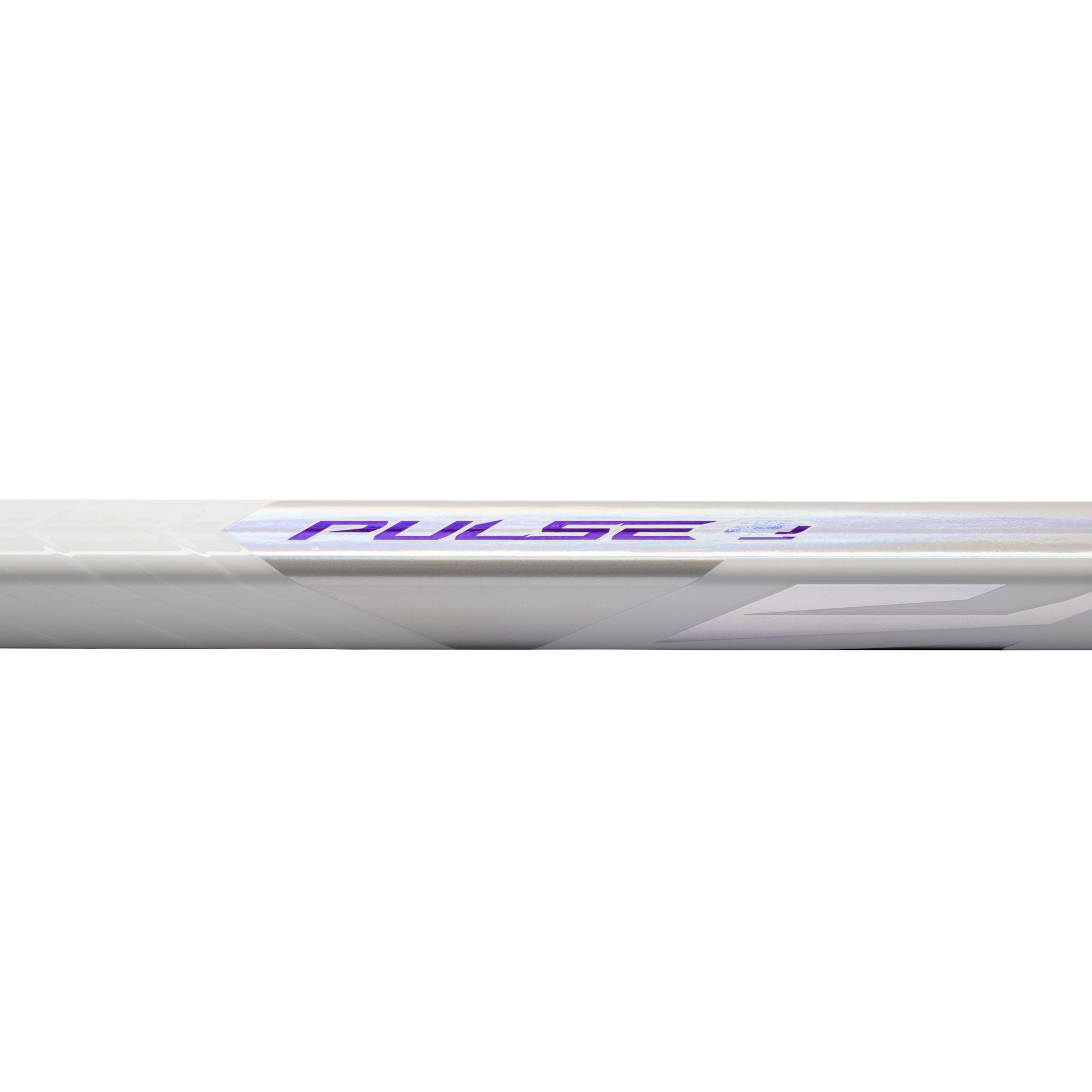 A photo of the Bauer Pulse 2 Senior Hockey Stick (2026) in colour white and purple with Silver BAUER logo.
