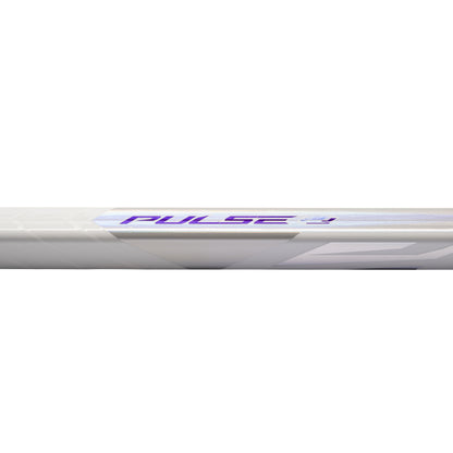 A photo of the Bauer Pulse 2 Senior Hockey Stick (2026) in colour white and purple with Silver BAUER logo.