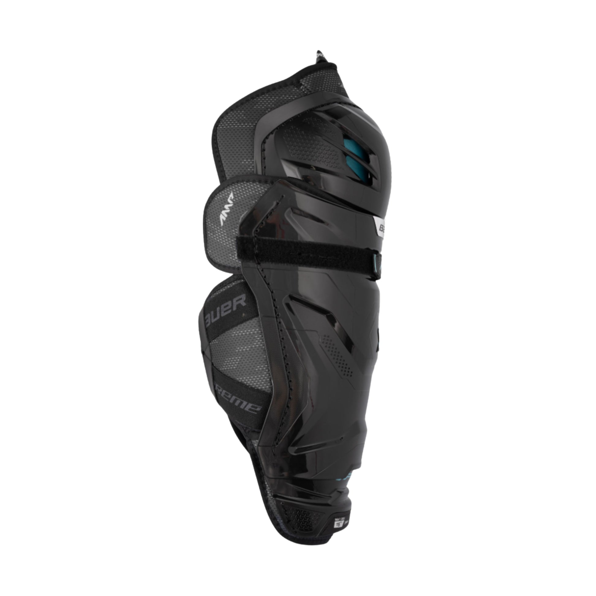 A photo of the Bauer Supreme F40 Senior Shin Guard in colour black and blue.