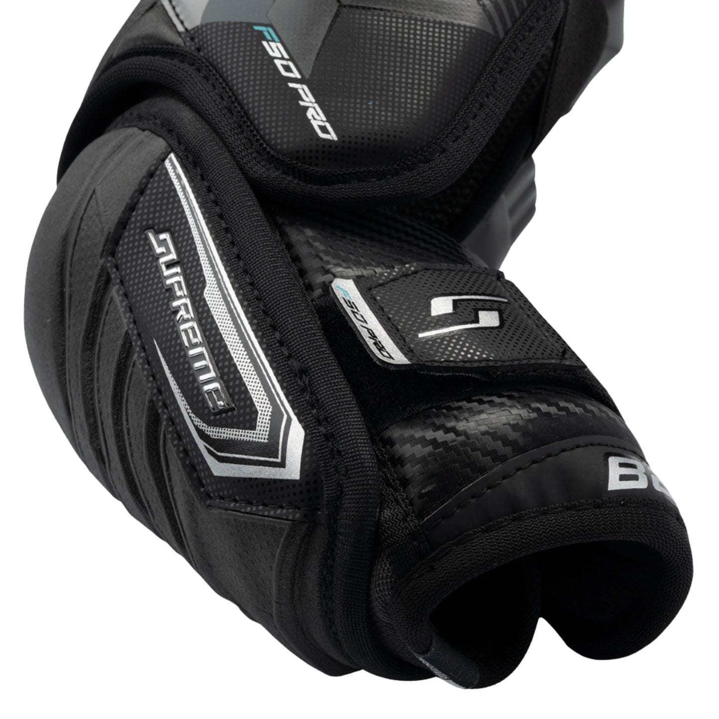 A photo of the Bauer Supreme F50 Pro Junior Elbow Pads in colour black and grey.