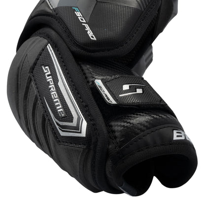 A photo of the Bauer Supreme F50 Pro Junior Elbow Pads in colour black and grey.