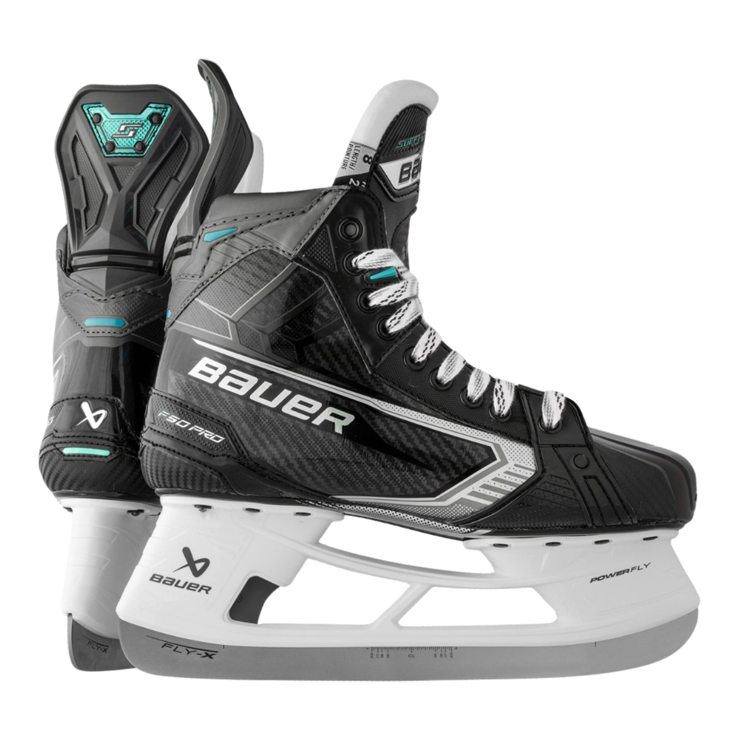 A photo of the Bauer Supreme F50 Pro Hockey Skates in colour black, white and blue. 