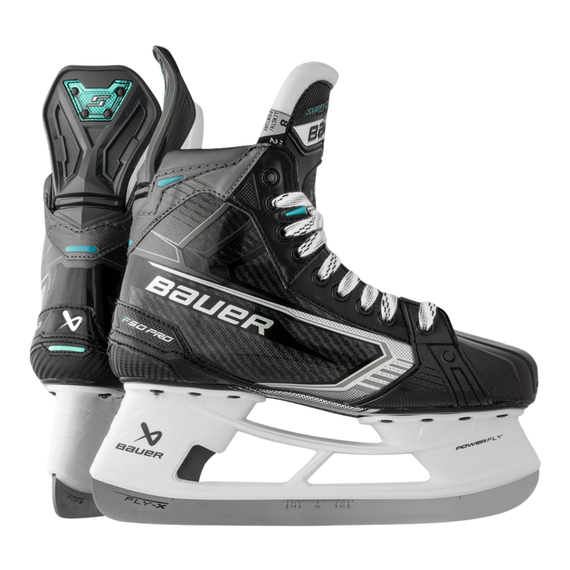 A photo of the Bauer Supreme F50 Pro Hockey Skates in colour black, white and blue. 