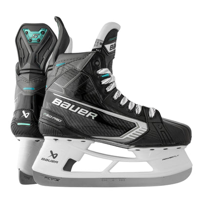 A photo of the Bauer Supreme F50 Pro Hockey Skates in colour black, white and blue. 