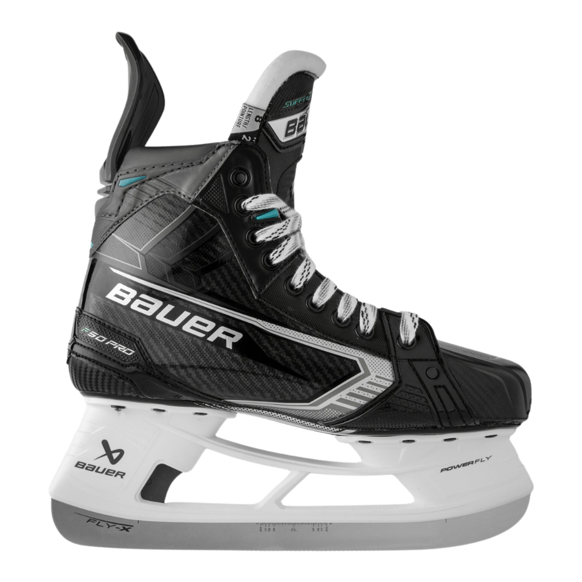 A photo of the Bauer Supreme F50 Pro Hockey Skates in colour black, white and blue. 
