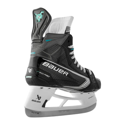 A photo of the Bauer Supreme F50 Pro Hockey Skates in colour black, white and blue. 