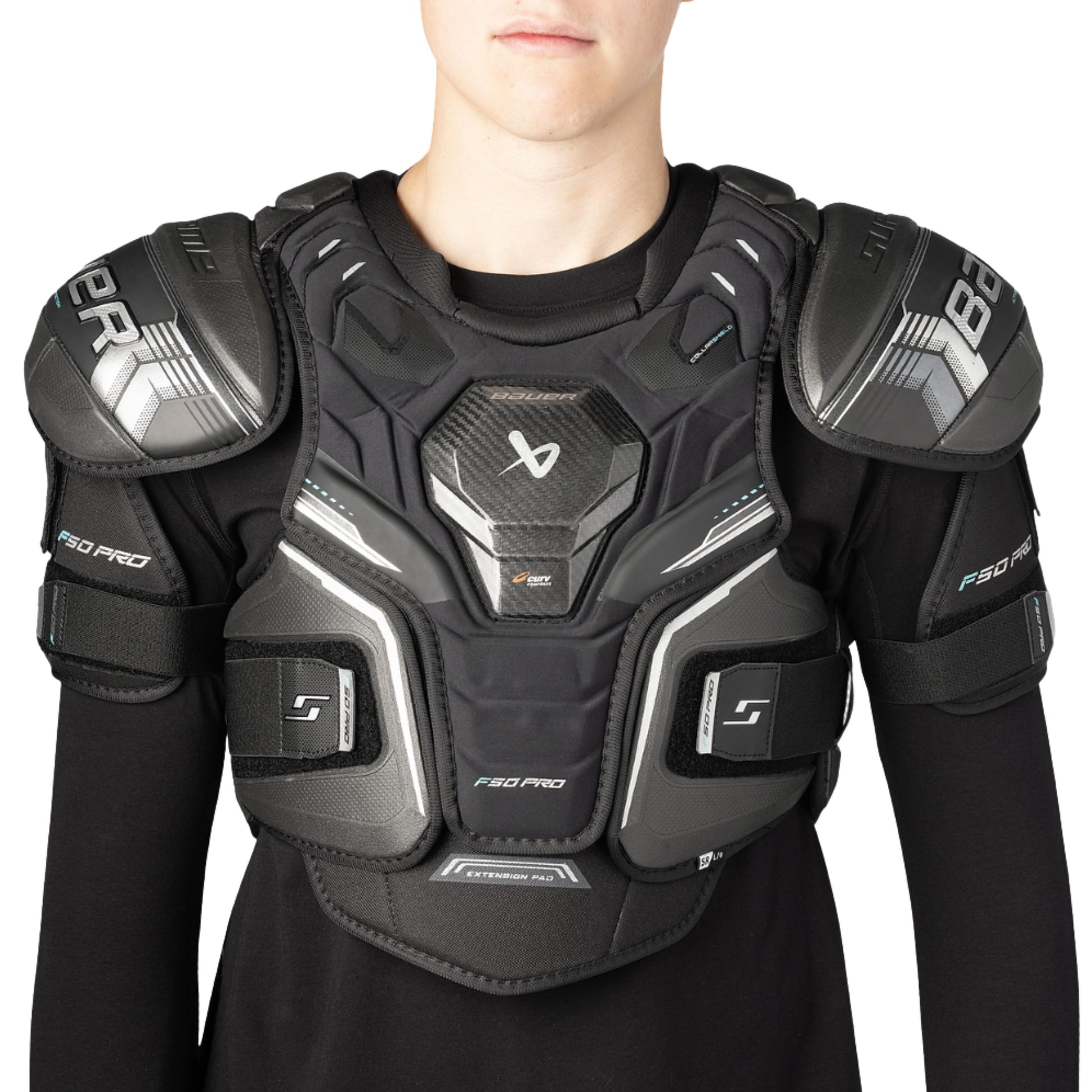 A photo of the Bauer Supreme F50 Pro Junior Shoulder Pads in colour black.