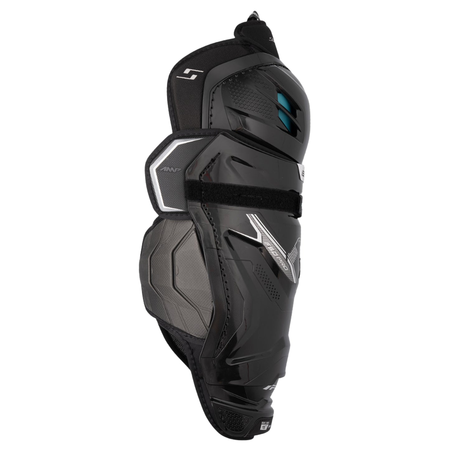 A photo of the Bauer Supreme F50 Pro Intermediate Shin Guard in colour black and blue.