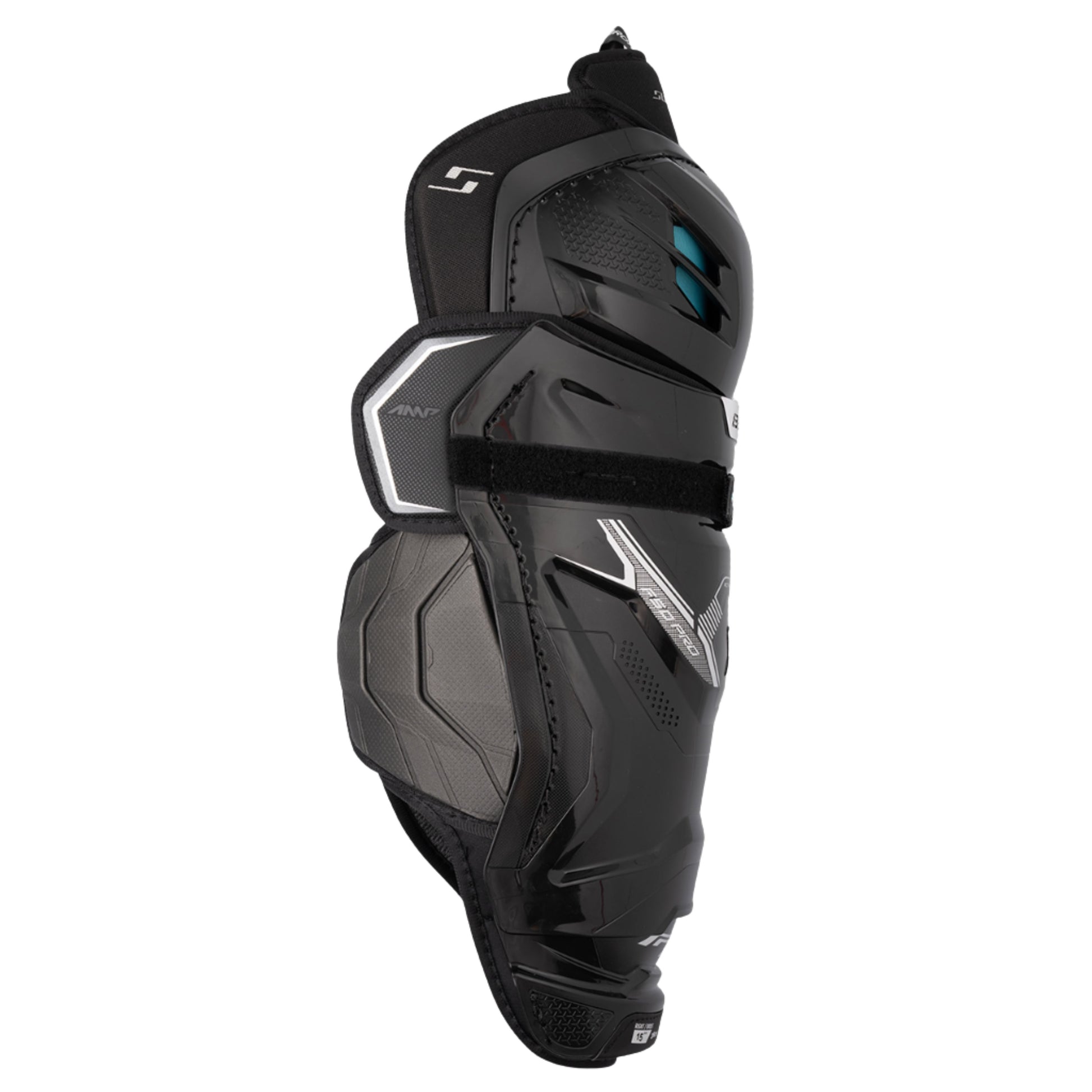A photo of the Bauer Supreme F50 Pro Intermediate Shin Guard in colour black and blue.