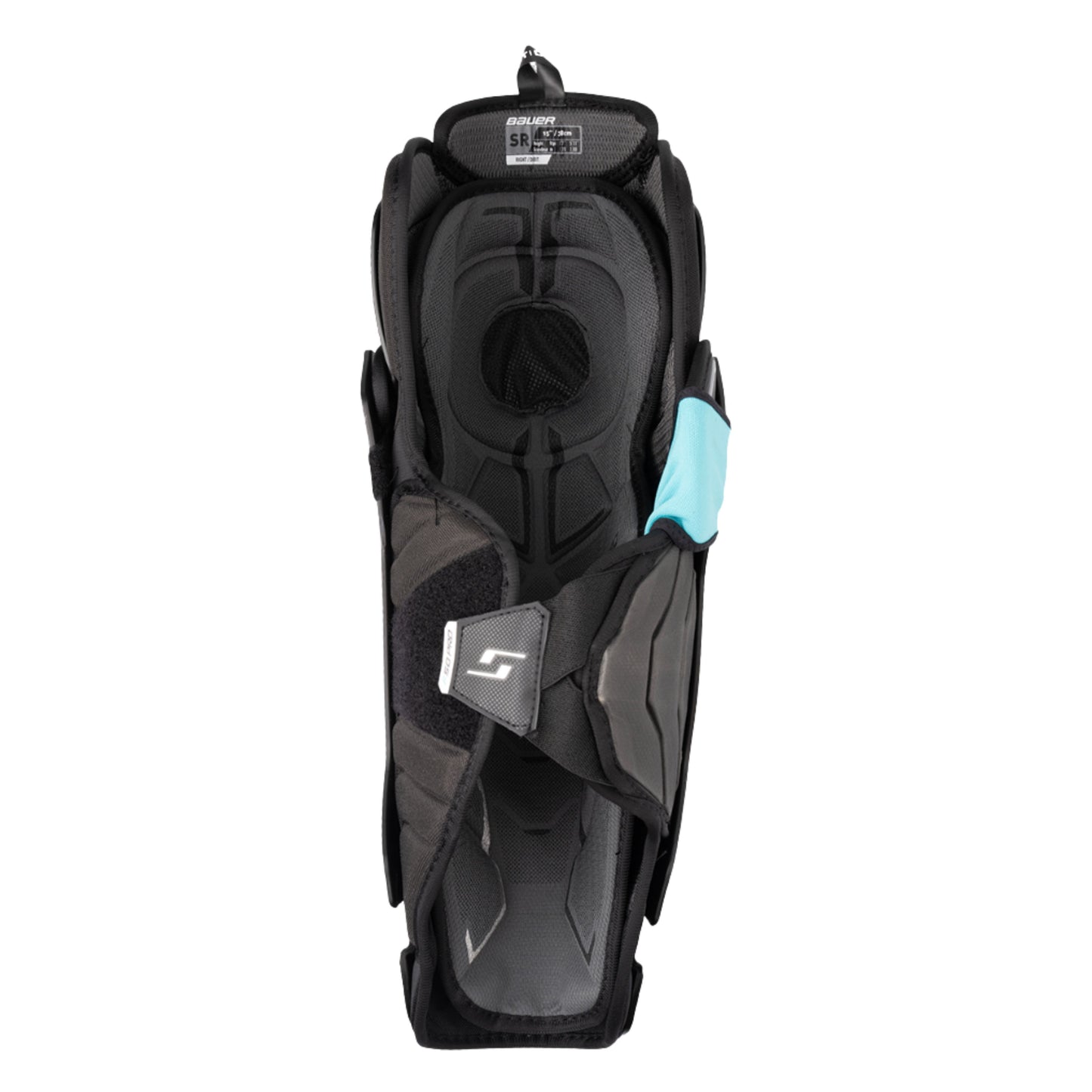 A photo of the Bauer Supreme F50 Pro Intermediate Shin Guard in colour black and blue.