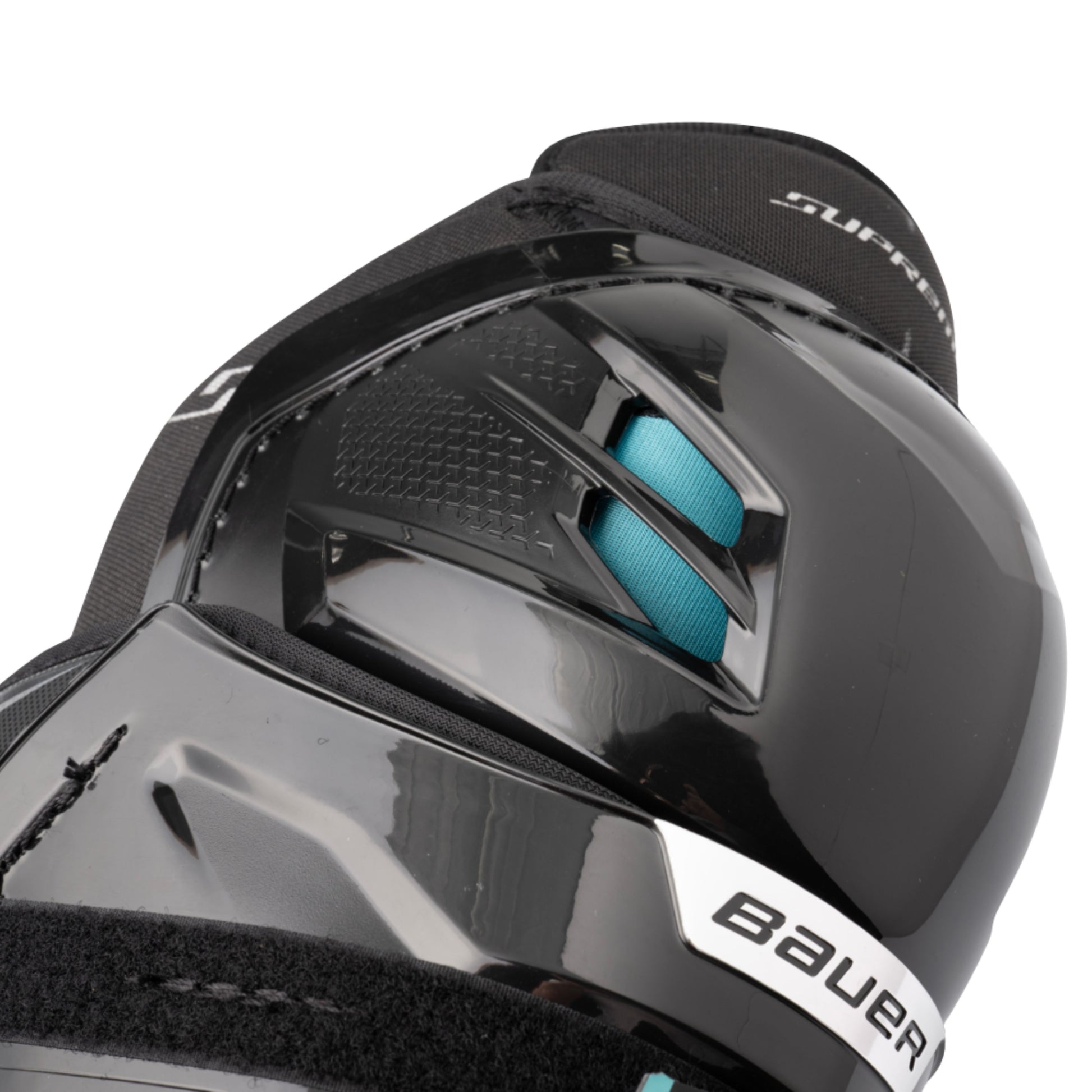 A photo of the Bauer Supreme F50 Pro Intermediate Shin Guard in colour black and blue.