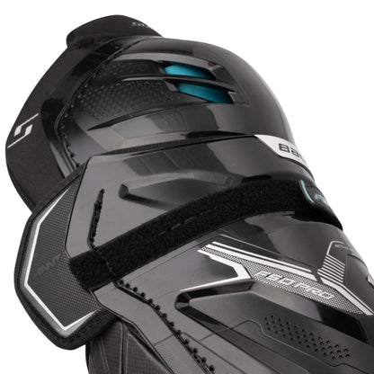 A photo of the Bauer Supreme F50 Pro Intermediate Shin Guard in colour black and blue.
