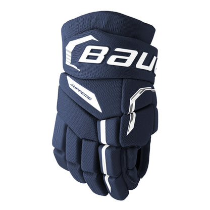 A photo of the Bauer Supreme Fuse Youth Hockey Gloves (2026) in colour navy.
