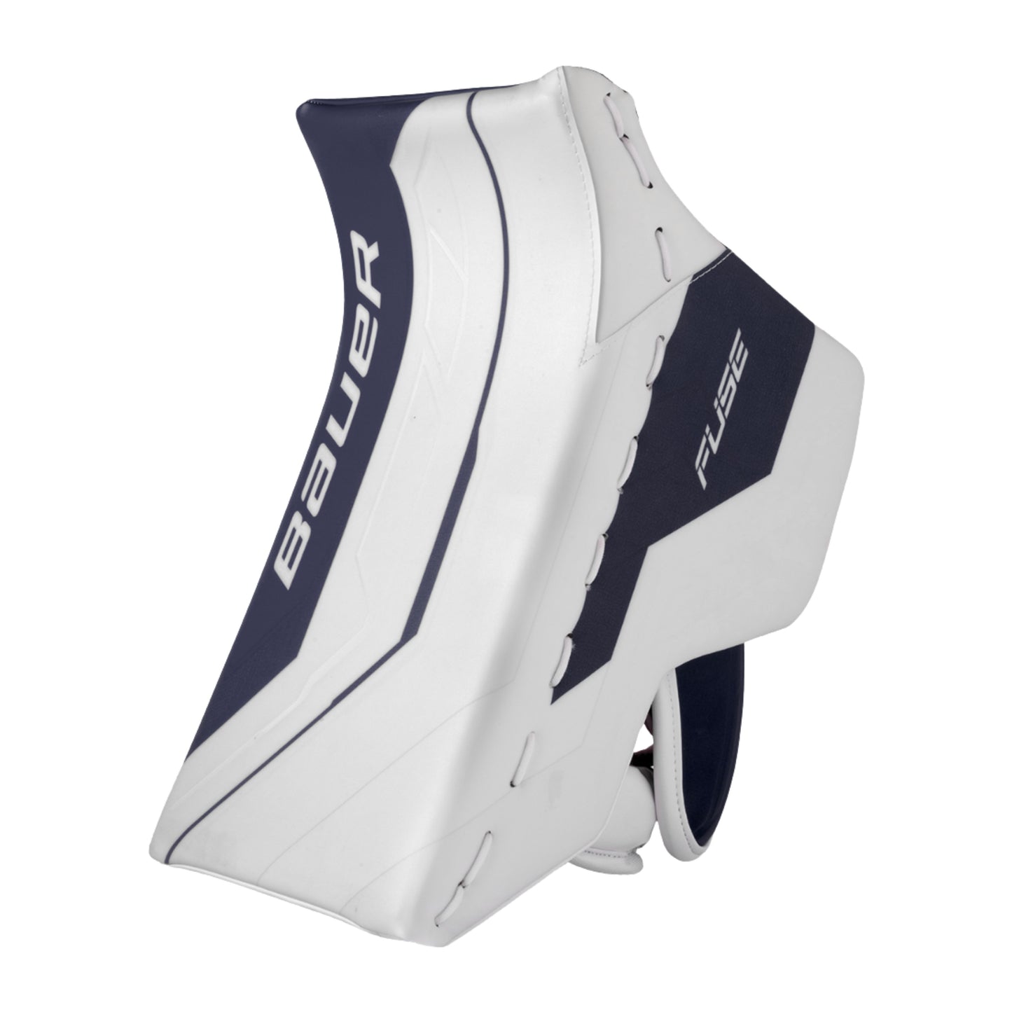 A photo of the Bauer Supreme Fuse Senior Goalie Blocker in colour white and navy.