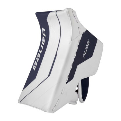 A photo of the Bauer Supreme Fuse Senior Goalie Blocker in colour white and navy.