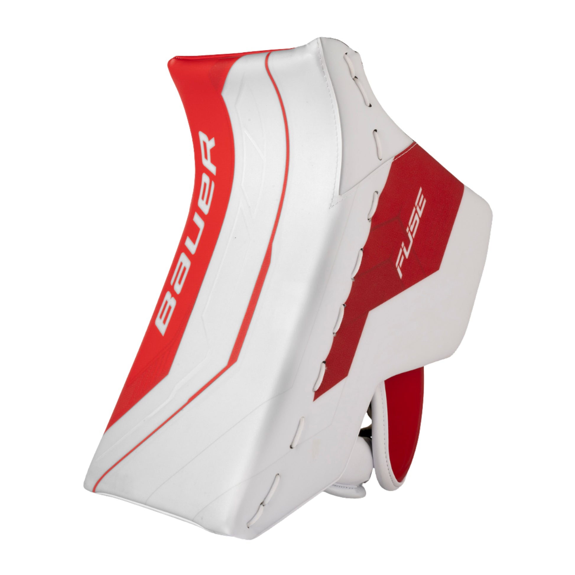 A photo of the Bauer Supreme Fuse Senior Goalie Blocker in colour white and red.