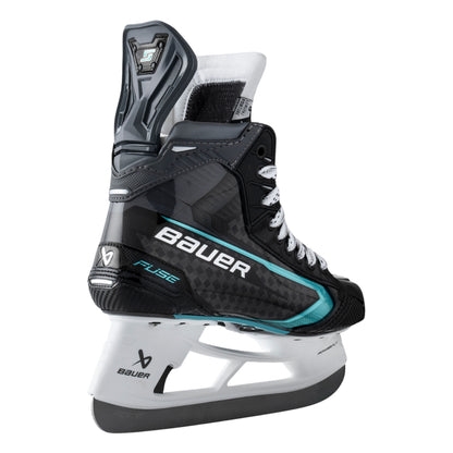 A photo of the Bauer Supreme Fuse Hockey Skates in colour black, white and light blue.