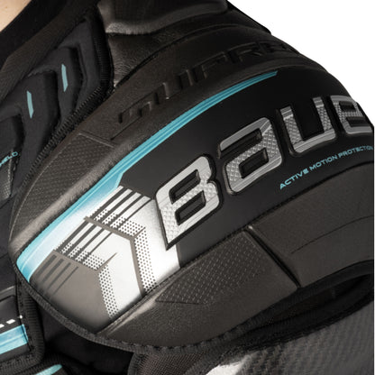 A photo of the Bauer Supreme Fuse Shoulder Pads in colour black and blue.