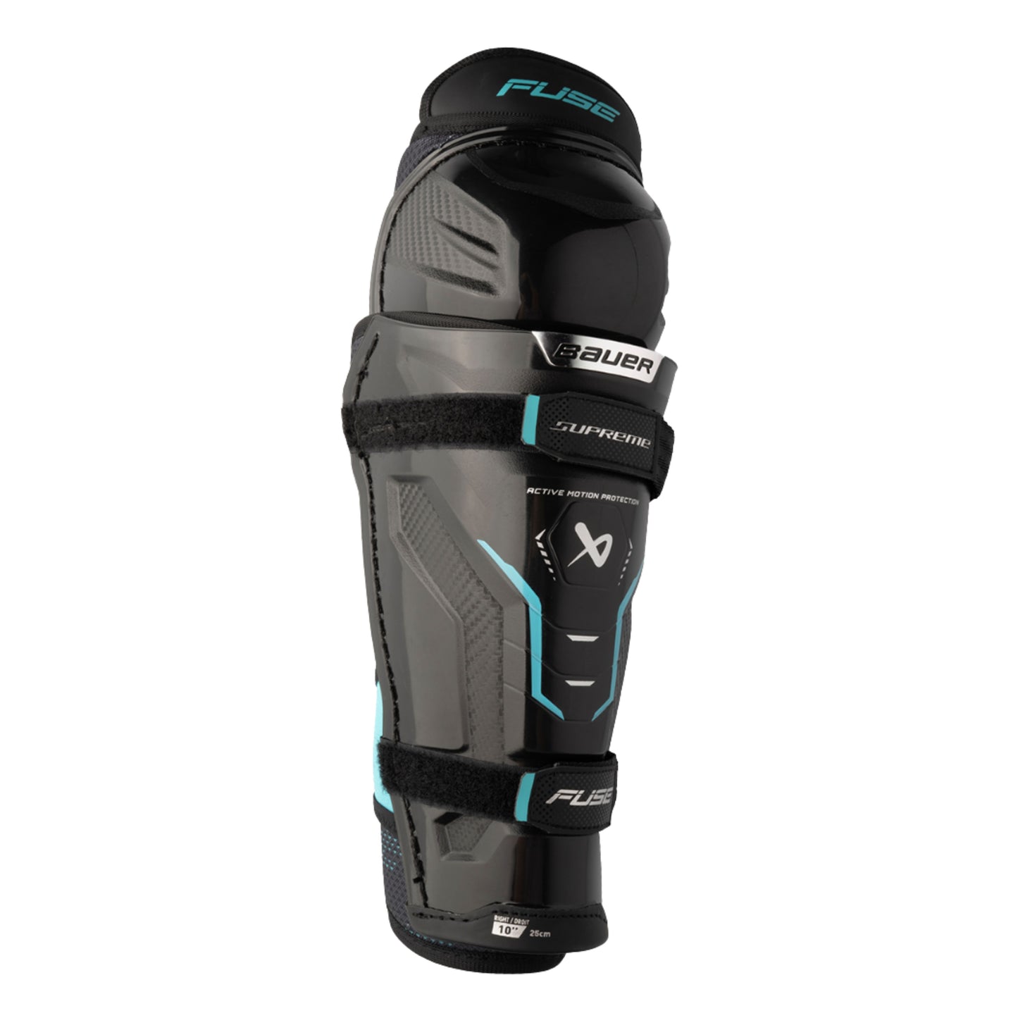 A photo of the Bauer Supreme Fuse Youth Shin Guard in colour black and blue.