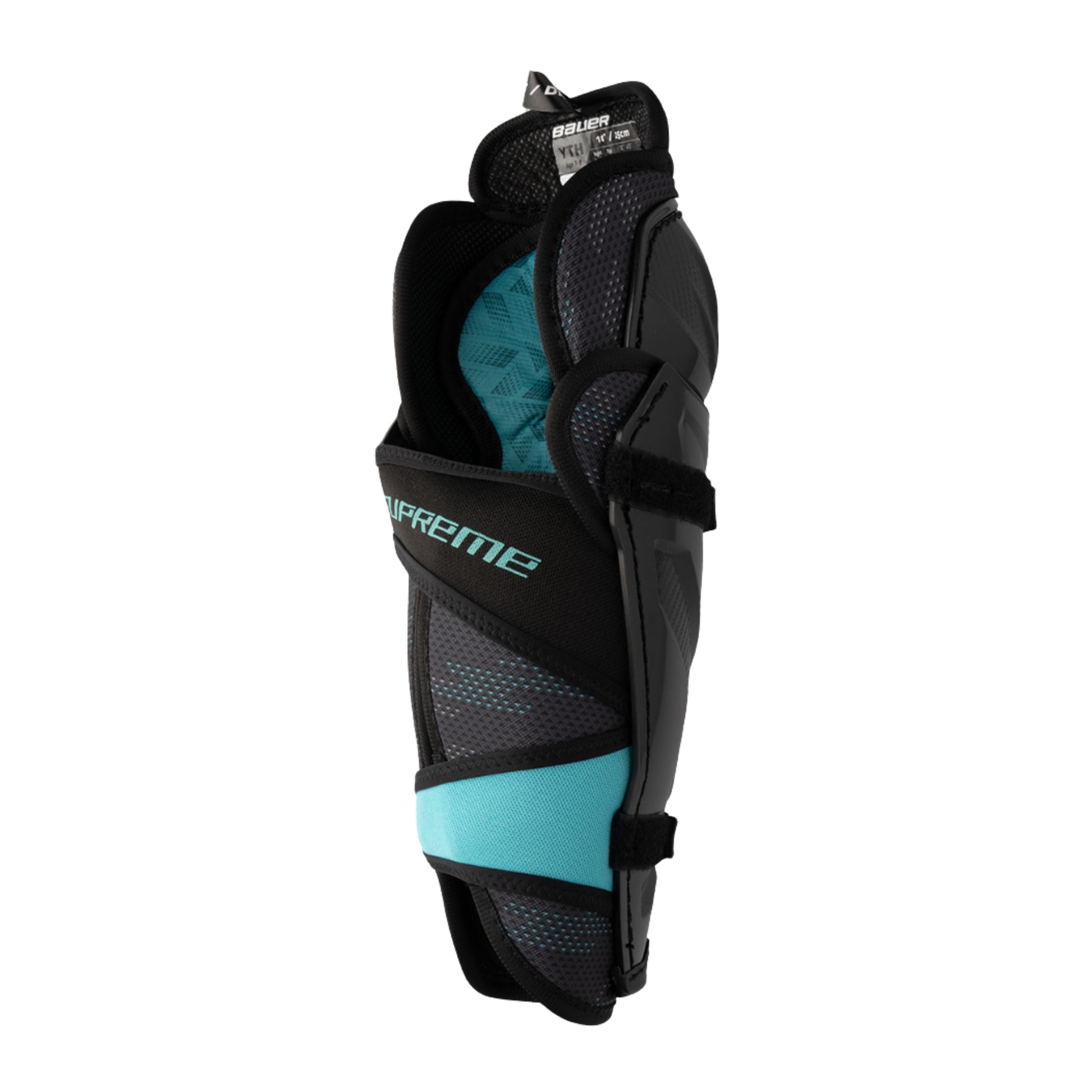 A photo of the Bauer Supreme Fuse Youth Shin Guard in colour black and blue.