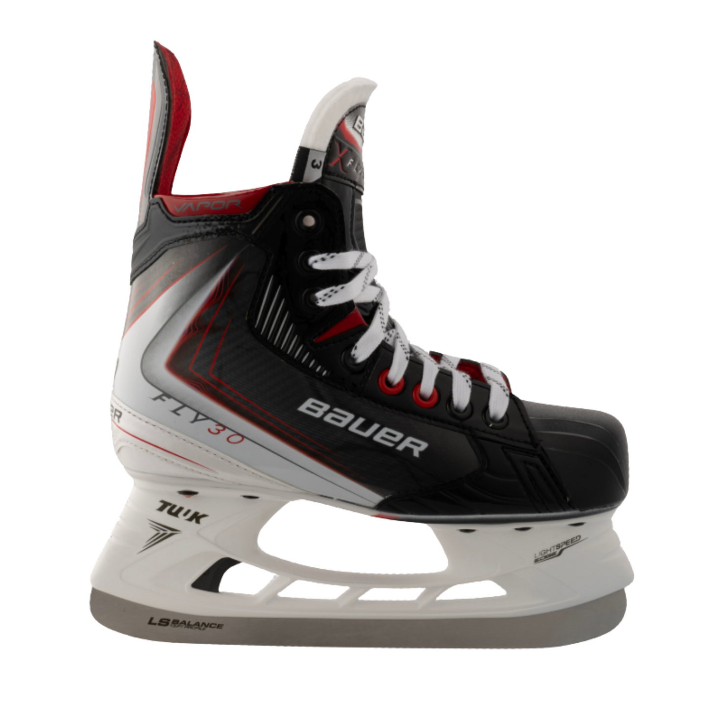 A photo of the Bauer Vapor FLY30 Junior Hockey Skates in colour black and red.
