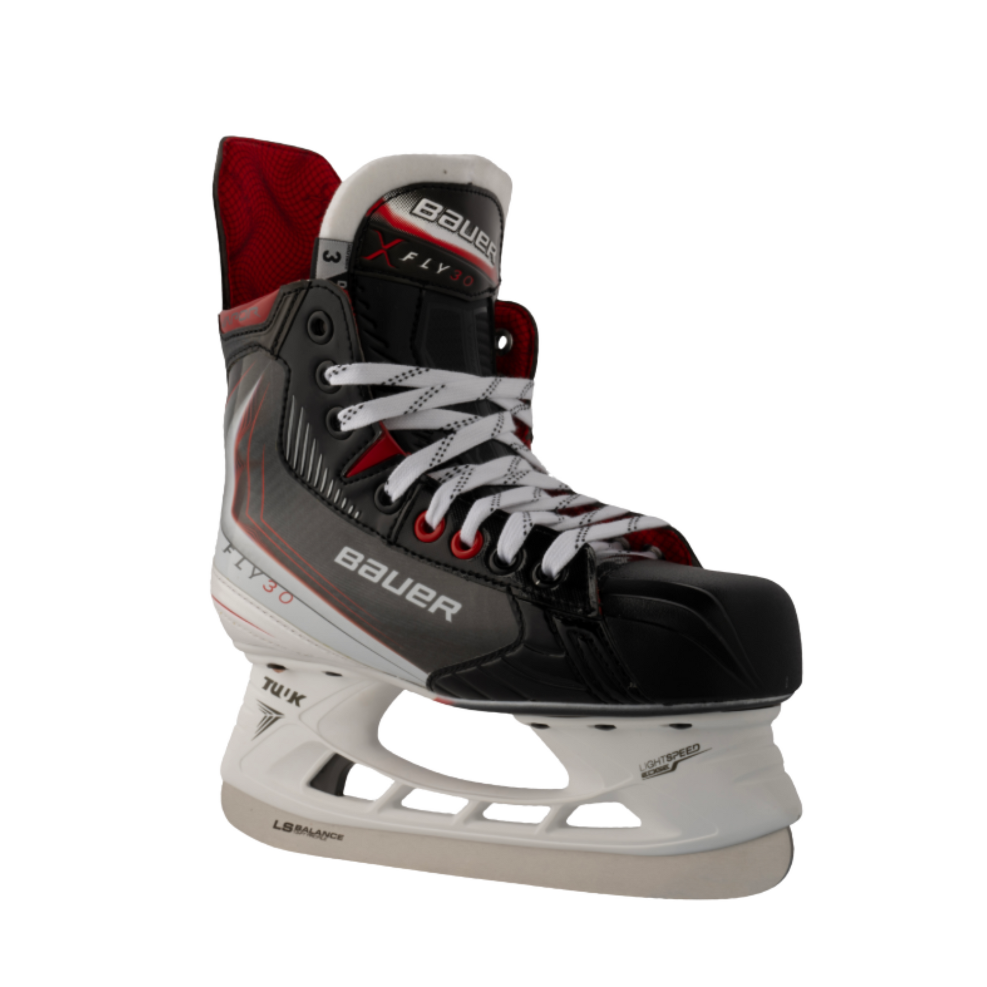 A photo of the Bauer Vapor FLY30 Junior Hockey Skates in colour black and red.