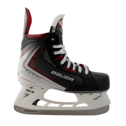 A photo of the Bauer Vapor FLY30 Junior Hockey Skates in colour black and red.