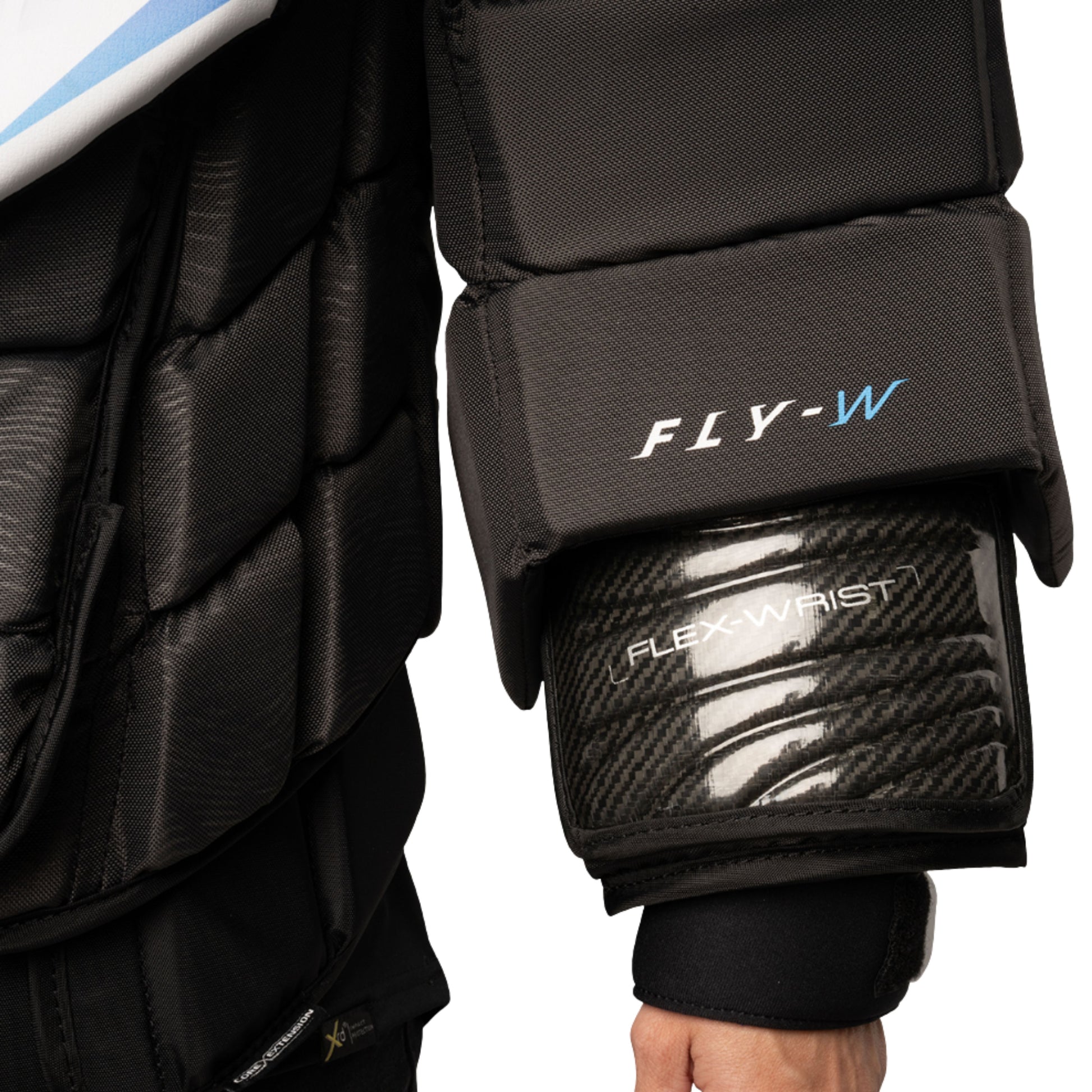 A photo of the Bauer Vapor Fly WMNS Senior Chest Protector in colour white, black and blue.