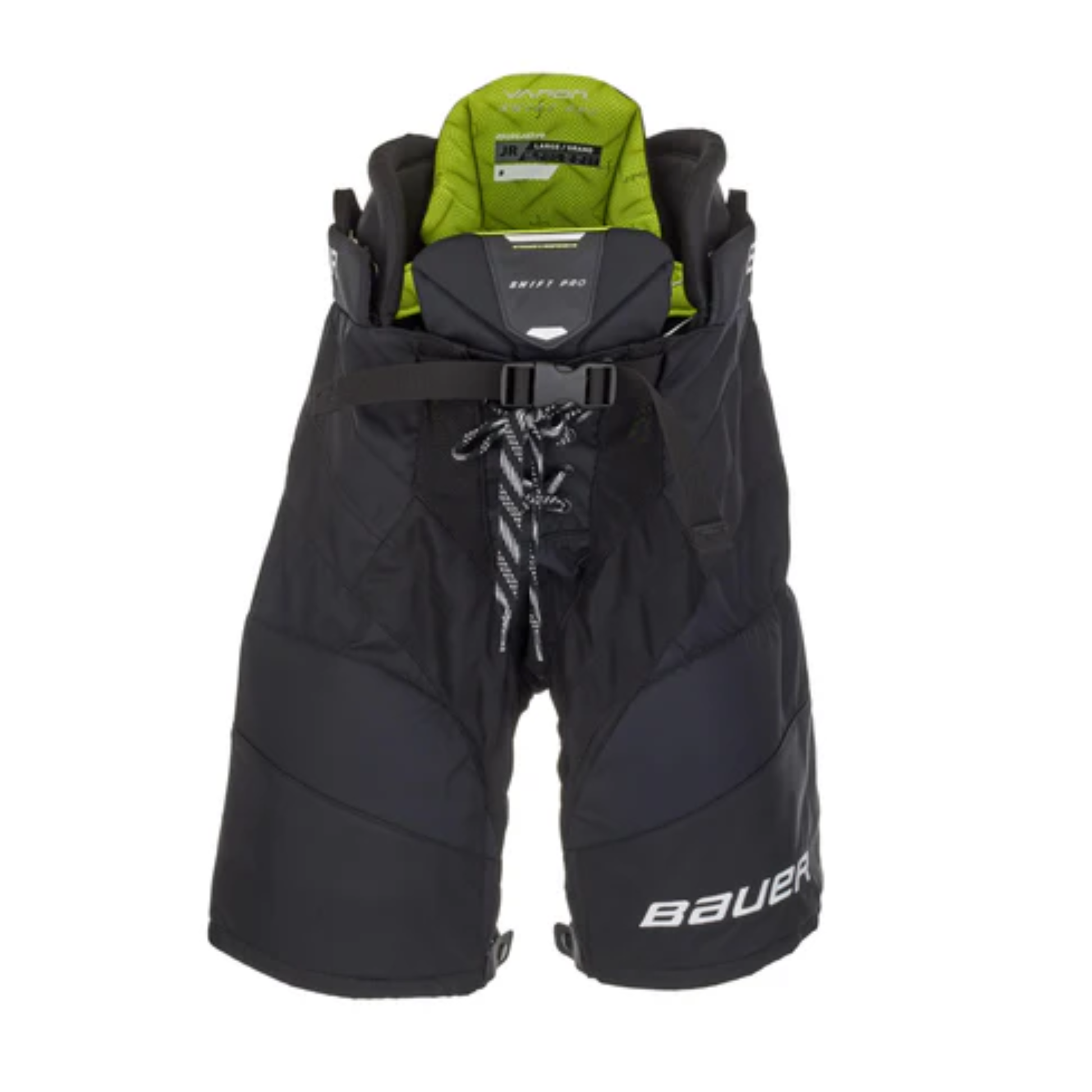 A photo of the Bauer Vapor Shift Pro Junior Hockey Pants (2025) in colour black and green.