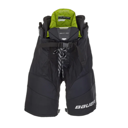 A photo of the Bauer Vapor Shift Pro Junior Hockey Pants (2025) in colour black and green.