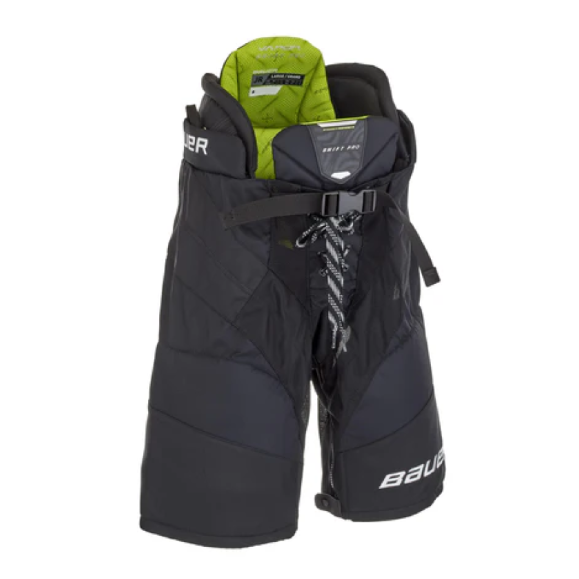 A photo of the Bauer Vapor Shift Pro Junior Hockey Pants (2025) in colour black and green.