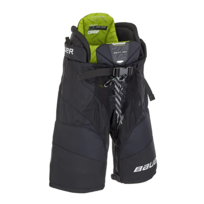 A photo of the Bauer Vapor Shift Pro Junior Hockey Pants (2025) in colour black and green.