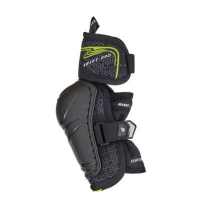 A photo of the Bauer Vapor Shift Pro Youth Hockey Elbow Pads (2025) in colour black and green.