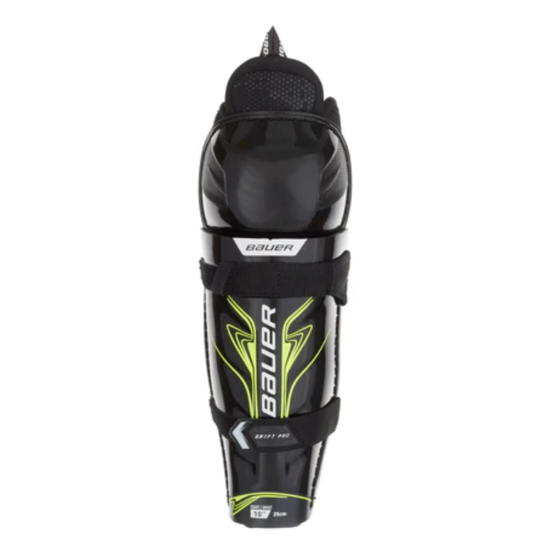 A photo of the Bauer Vapor Shift Pro Youth Shin Guard (2025) in colour black and green.