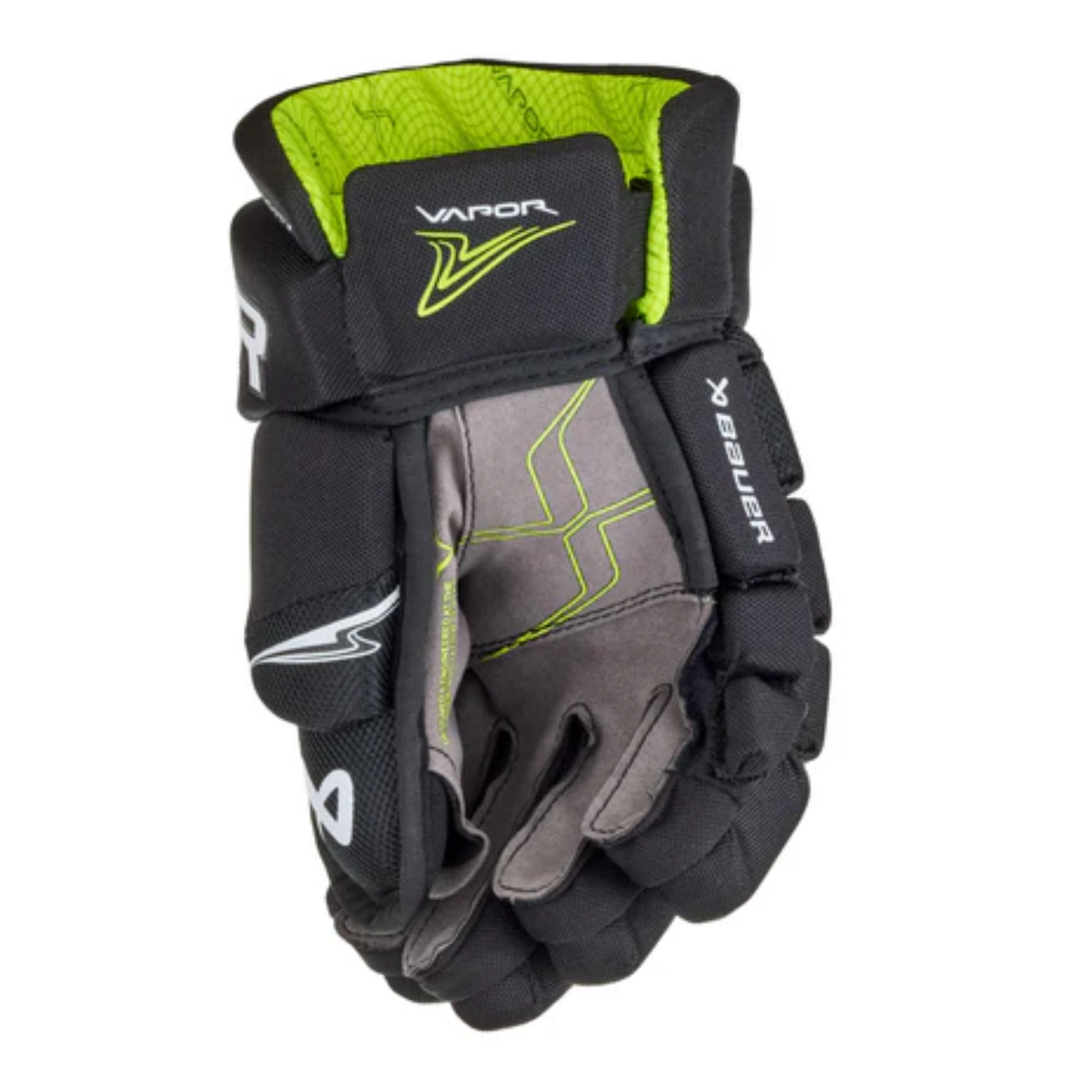 A photo of the Bauer Vapor Shift Pro Youth Hockey Gloves - Source Exclusive (2025) in colour black and white.